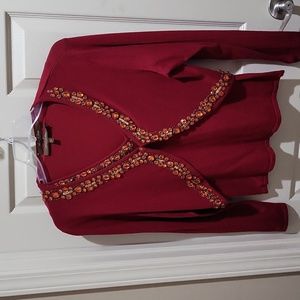 Hanna and Gracie 2 pc woman's  top, XL, Red with orange rhinestones and sequin